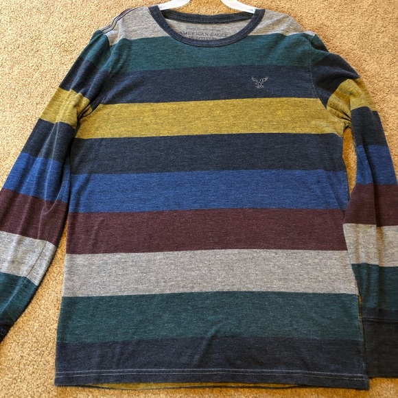 5/$20 American Eagle 🦅 Mens Small long sleeve T-shirt multicolor striped - Picture 1 of 5